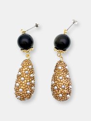 Obsidian With Rhinestones Bordered Pearls Dangle Earrings - Multi