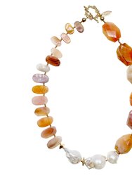 Orange Agate With Baroque Statement Necklace Gn001 - White
