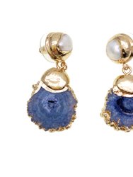 Quartz Pin Earrings GE019 - Blue