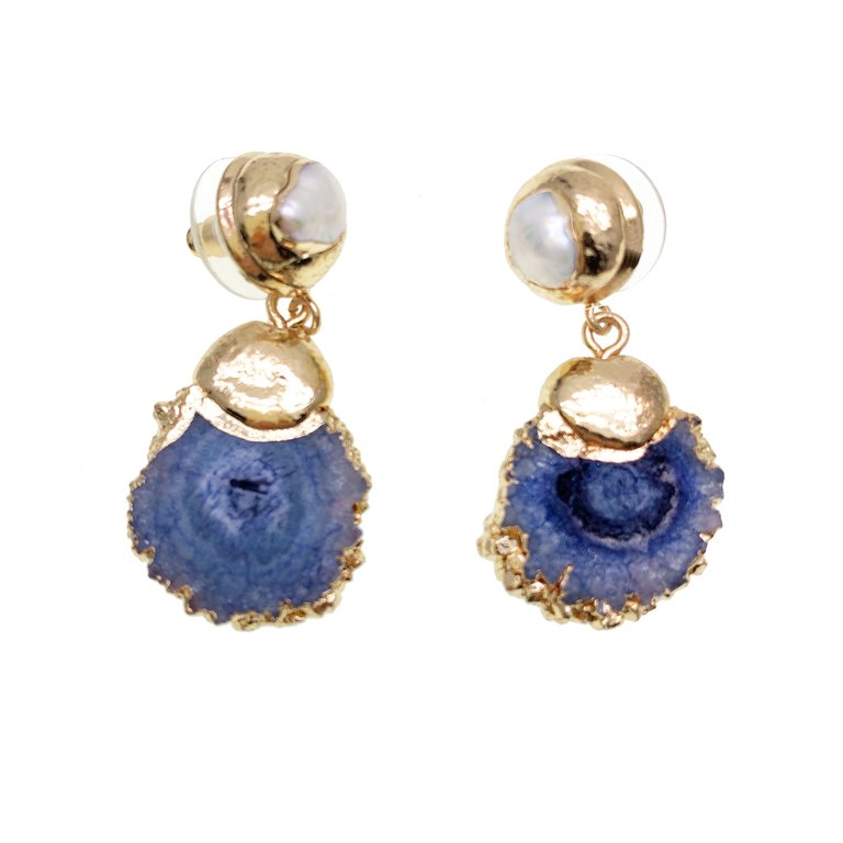 Quartz Pin Earrings GE019 - Blue