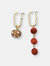 Red Coral With Rhinestones Asymmetric Earrings