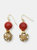 Red Coral With Rhinestones Bordered Pearls Earrings