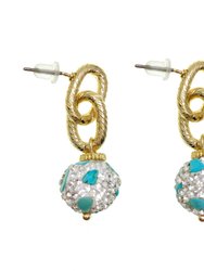 Rhinestone Bordered Turquoise Chain Earrings GE024 - Turquoise