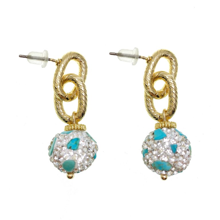 Rhinestone Bordered Turquoise Chain Earrings GE024 - Turquoise