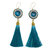 Rhinestone Bordered Turquoise With Opal Tassel Earrings GE026 - Turquoise