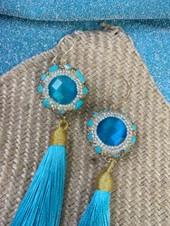 Rhinestone Bordered Turquoise With Opal Tassel Earrings GE026