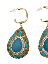 Rhinestones Bordered Amazonite With Opal Hook Earrings GE022 - Green