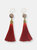 Rhinestones Bordered Freshwater Pearls Red Tassels Earrings - Red