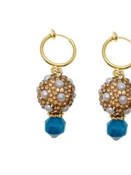 Rhinestones Bordered Pearls With Apatite Clip On Earrings GE003 - Gold