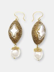 Rhinestones With Freshwater Pearl Dangle Earrings