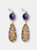 Round Amethyst With Rhinestones Bordered Pearls Dangle Earrings - Multi