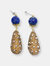 Round Lapis With Rhinestones Bordered Pearls Dangle Earrings - Multi