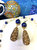 Round Lapis With Rhinestones Bordered Pearls Dangle Earrings