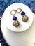 Round Lapis With Rhinestones Bordered Pearls Simple Dangle Earrings