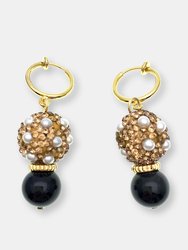 Round Rhinestones Bordered Pearls With Obsidian Earrings - Multi