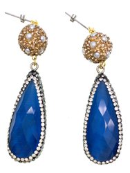 Tear Drop Lapis With Rhinestones Bordered Pearls Earrings GE017 - Blue