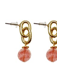 Watermelon Quartz Chain Earrings Ge001 - Gold Plated Brass