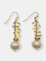 Yellow Crystals With Freshwater Pearl Hook Earrings - Multi
