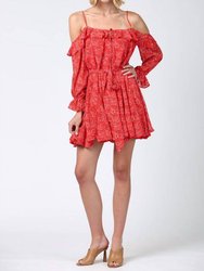 Floral Print Cold Shoulder Ruffle Dress - Ditsy Red