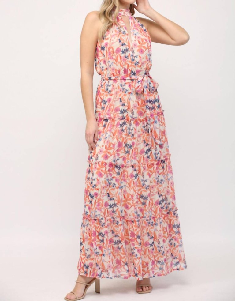 Keyhole Front Ruffle Hem Maxi Dress