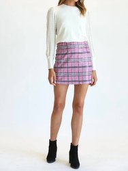 Multi Colored Plaid Sequin Mini Skirt - Pink