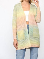 Ombre Yarn Knitted Open Cardigan - Green Multi