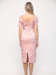 Puff Sleeve Jacquard Dress In Rose