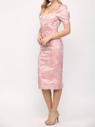 Puff Sleeve Jacquard Dress In Rose
