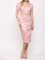 Puff Sleeve Jacquard Dress In Rose - Rose