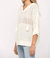 Tassel Tie V-Neck Open Weave Hooded Sweater In Off White