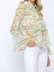 Tie Neck Bell Sleeve Blouse
