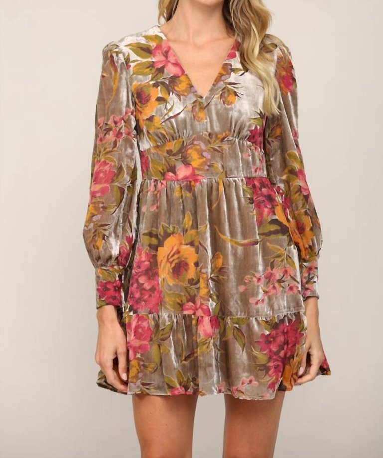 Velvet Empire Waist Dress - Floral Burnout