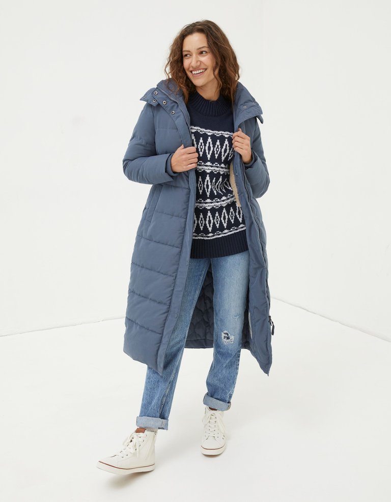 Harley Long Puffer Coat - Dusky Blue