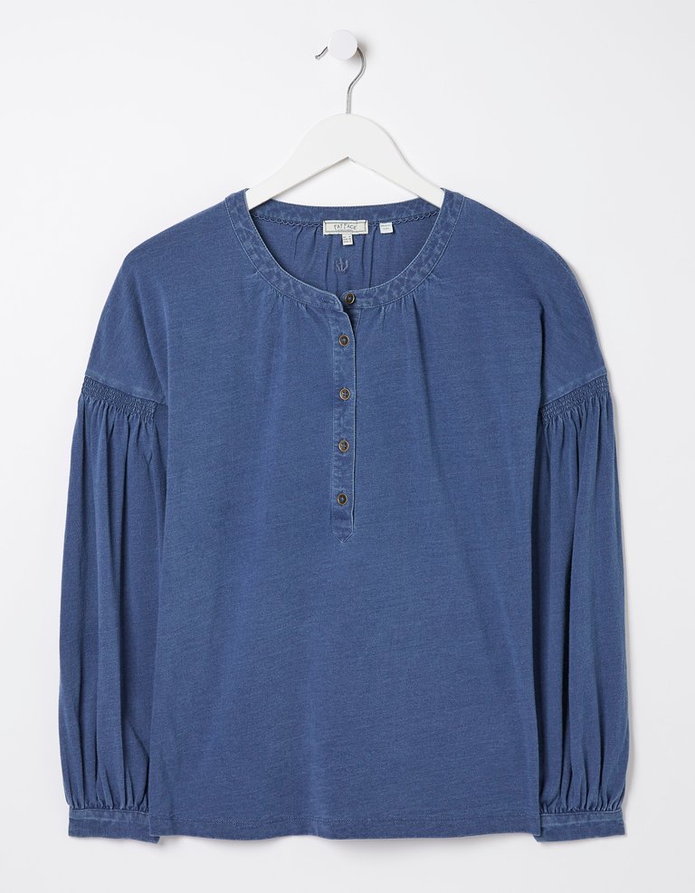 Keira Indigo Henley Top - Indigo Blue