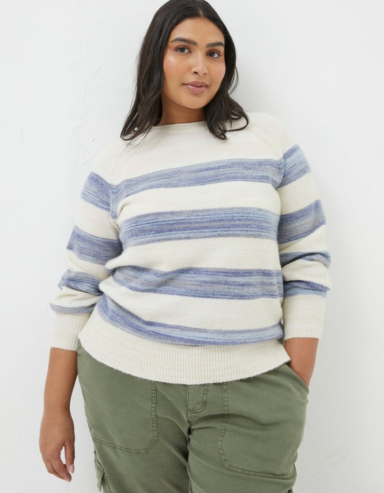 Plus Size Denim Ombre Stripe Sweater - Blue