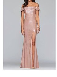 Classic Metallic Off The Shoulder Gown - Rose Gold