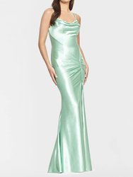Satin Cowl Neck Evening Gown