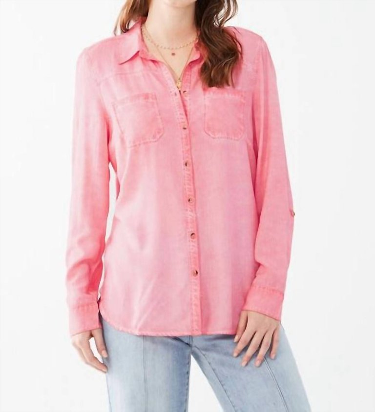 Garment Dyed Long Sleeve Shirt In Flamingo Pink - Flamingo Pink