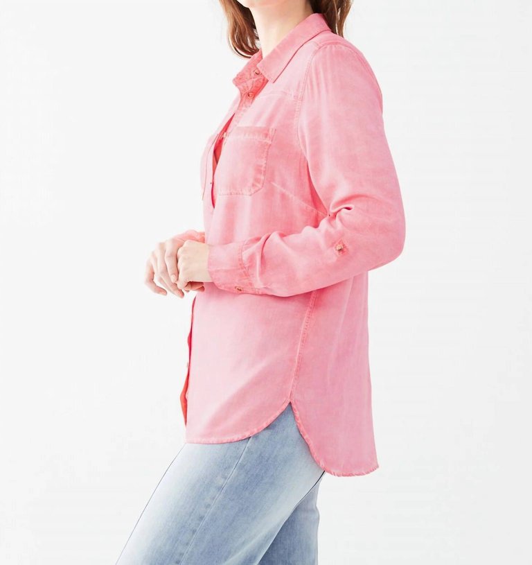 Garment Dyed Long Sleeve Shirt In Flamingo Pink