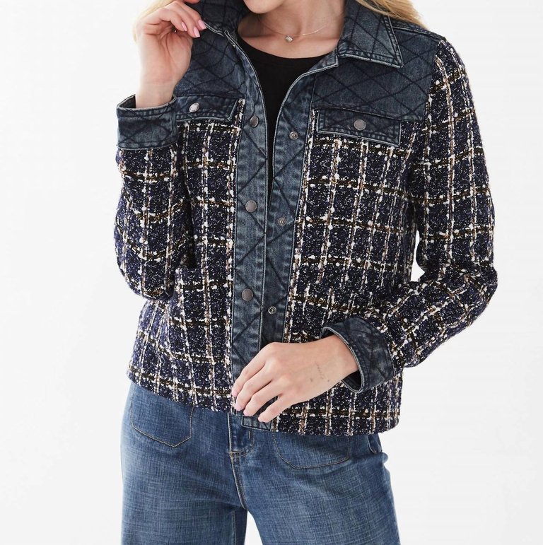 Mixed Media Tweed Jacket In Indigo - Indigo