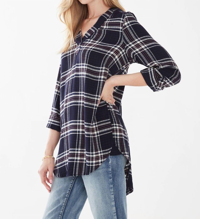 Popover Check Textured Tunic Top