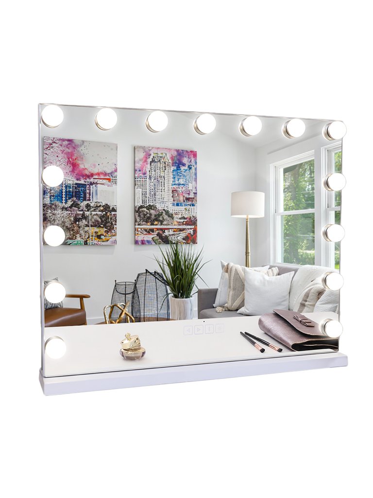 Large Vanity Mirror With Lights And Bluetooth Speaker Hollywood Lighted Makeup Mirror - White