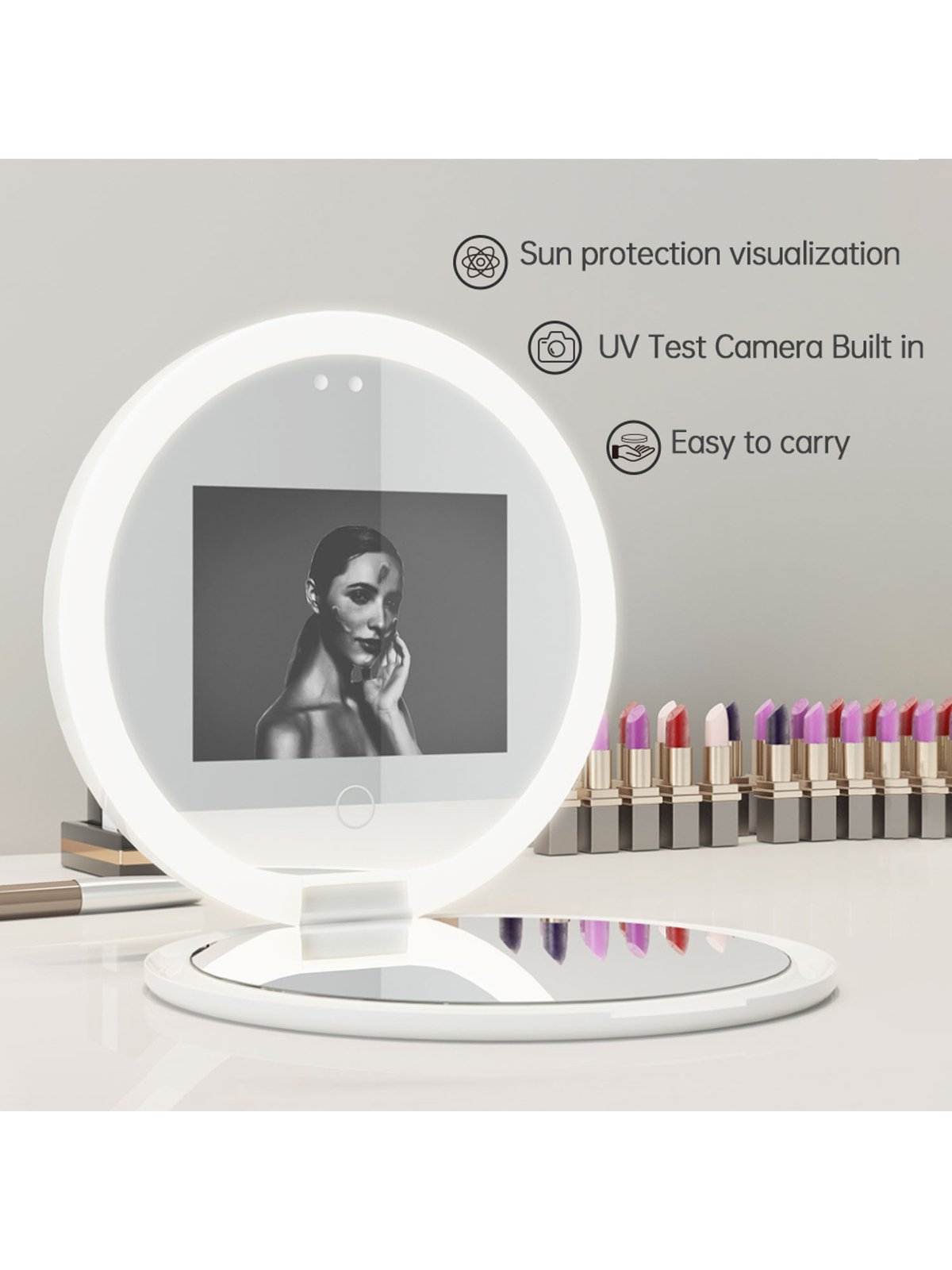 Travel Compact Mirror With Uv Camera For Sunscreen Test, 2x Magnification  Portable Led Lighted Mirror For Handbag Pocket, Suitable For Gift Giving -  Temu