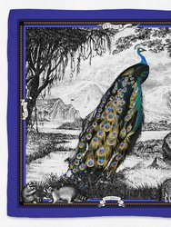 Peacock Feathers Silk Scarf - Blue
