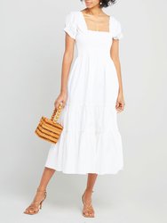 kourt Square Neck Smocked Maxi Dress - White - White