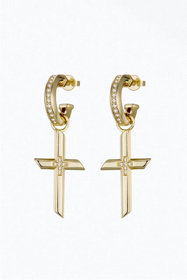  Freedom Cross Charm Earrings In Gold/clear - Gold/Clear