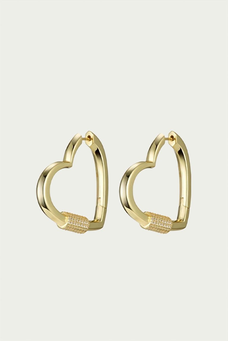 Hardcore Love Heart Statement Earrings In Gold/clear - Gold/Clear