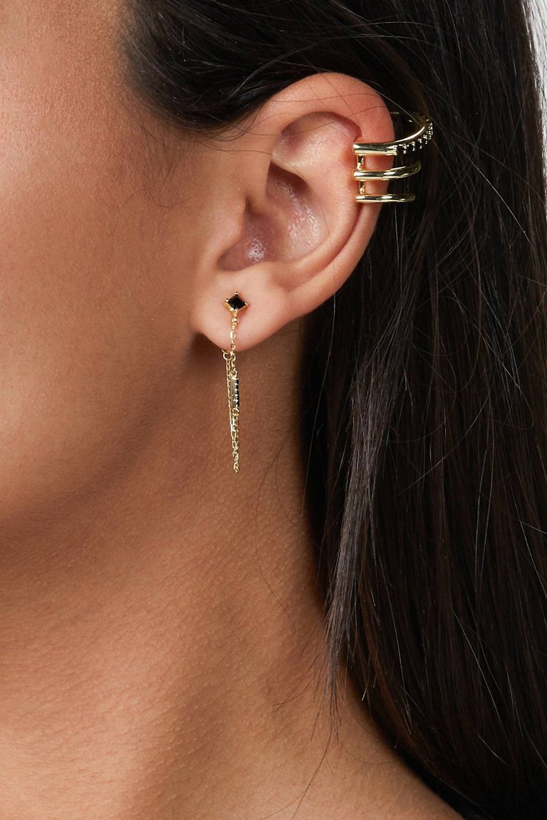 Iggy Long Chain Earrings Black Spinel In Gold/Black