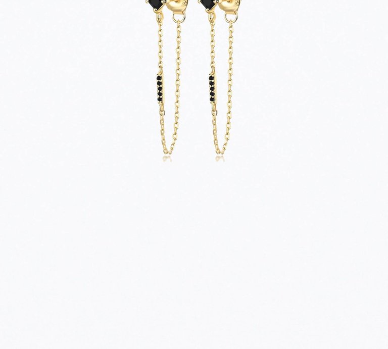 Iggy Long Chain Earrings Black Spinel In Gold/Black - Gold/Black