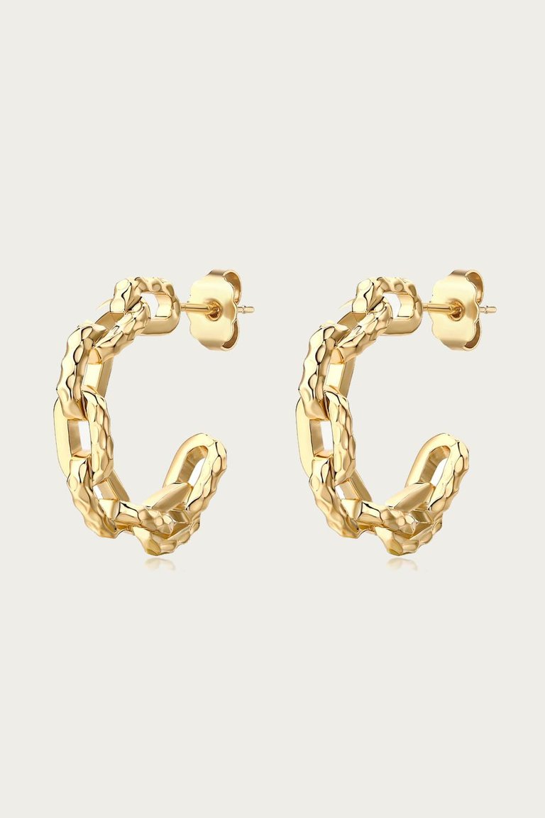 Ramones Hammered Chain Hoops In Gold - Gold